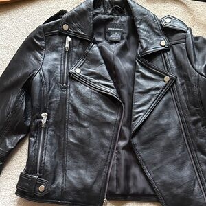 Moda International Black Leather Biker Jacket—brand new!